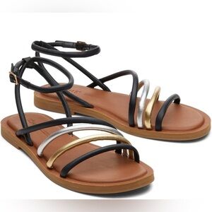Toms Black, Silver, and Gold Strappy Sandals
